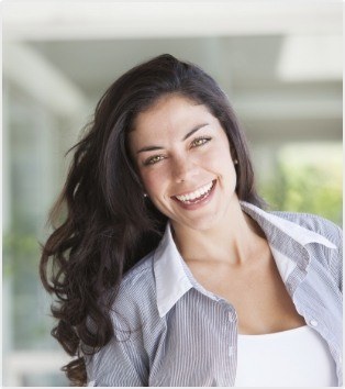 Smiling woman with long dark hair